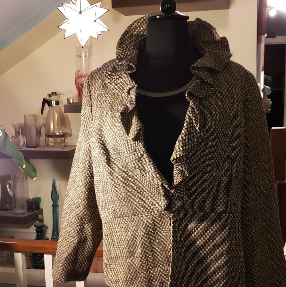 Jones New York Collection Womens Gold Colored Ruffled Jacket